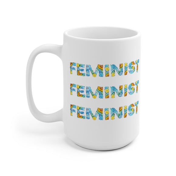 Printed Feminist Floral Block Letter Embroidery Ceramic Mug