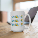 Printed Feminist Floral Block Letter Embroidery Ceramic Mug