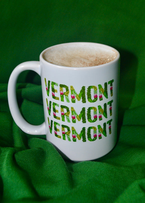 Printed Vermont Floral Block Letters State Flower Embroidery Ceramic Mug