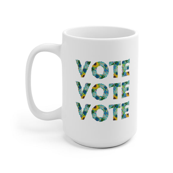 Printed Vote Floral Block Letters Ceramic Mug