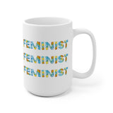 Printed Feminist Floral Block Letter Embroidery Ceramic Mug