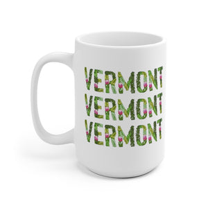 Printed Vermont Floral Block Letters State Flower Embroidery Ceramic Mug