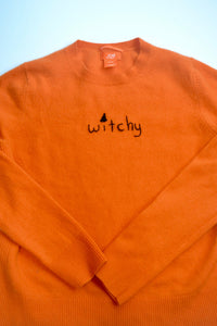 "Witchy" Embroidered Upcycled Crewneck Sweater