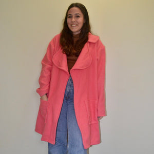 Upcycled Bubblegum Pink Wool Blanket Coat - Zero Waste Sustainable Fashion (Size XL)