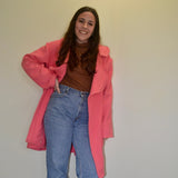 Upcycled Bubblegum Pink Wool Blanket Coat - Zero Waste Sustainable Fashion (Size XL)